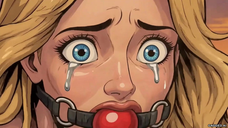 Gagged AI Cartoons: Gebonden blonde lading