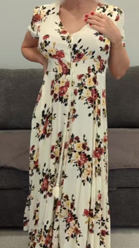 Long Floral Dress & Tan High Heels Try on