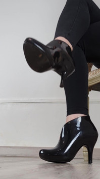 (705) Shoe Collection: High Heel Black Jelly Ankle Boots - Dame Olga (4k)