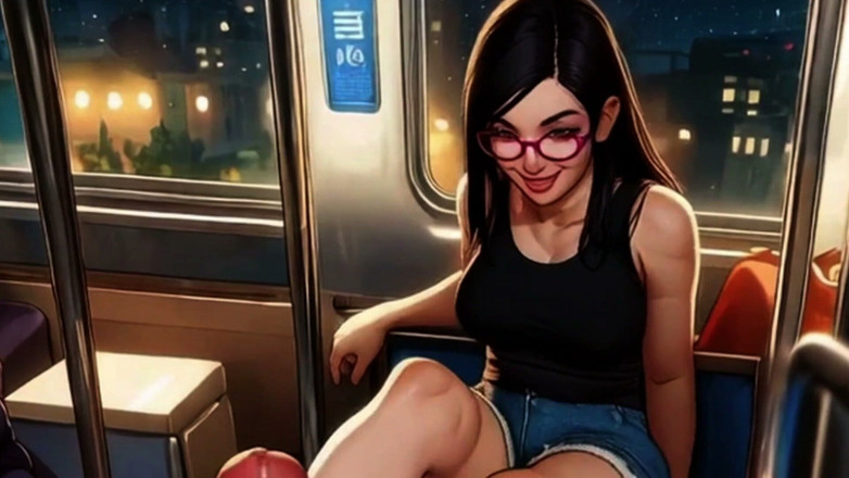 Spicy Toons: Lin gibt einen footjob im zug
