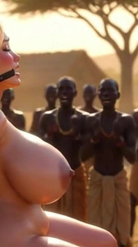 Wanhopige vrouw vastgebonden voor Afrikaanse stam - iedereen wil haar natte poesje