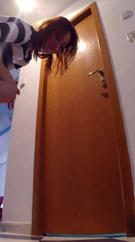 Skinny Redhead Cleaning Her Pipi Accident, She Just Wet Her Short Pants with Her Hot Pee