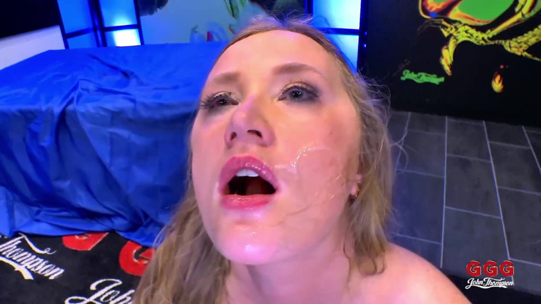 GGG John Thompson Studio: Busty Blonde Gets Dominated... Gangbang on Shiny Couch!