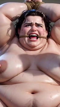 Fat Ugly Woman in Bondage - Food Degradation by Two Hot Girls