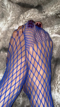 Purple Fishnet on Asian with Tiny Feet and Long Toes