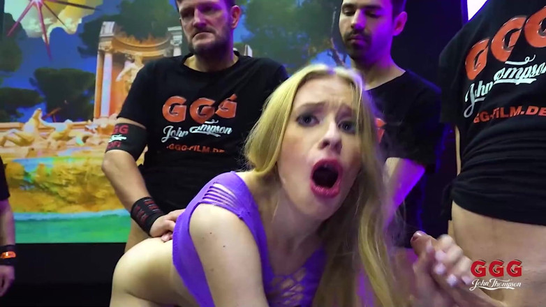 GGG John Thompson Studio: Ggg - Omg! Blonde in Purple Lingerie Gets Fucked by Two...