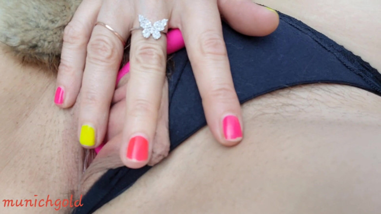 Munichgold: Little Bitch with Long Labia Pussy Lips Masturbates in a...