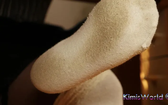 KimisWorld: Layered Sock Tease - Dirty White Overknees &amp; Ripped Black Nylons