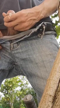 Hiding Outside Behind a Tree to Jerkoff with Huge Cumshot