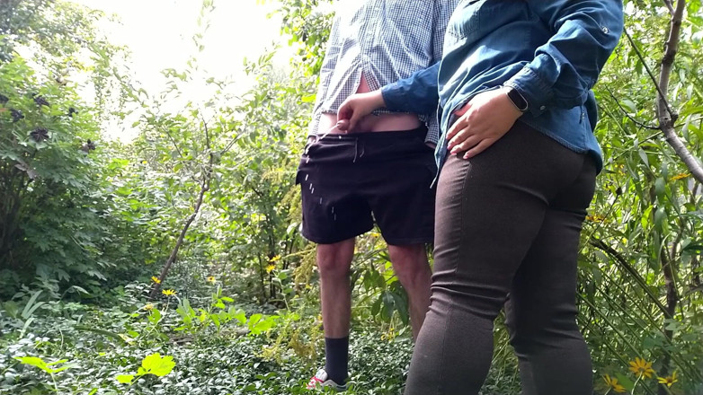 OurFetishLife: Curvy milf holds cock while he pees