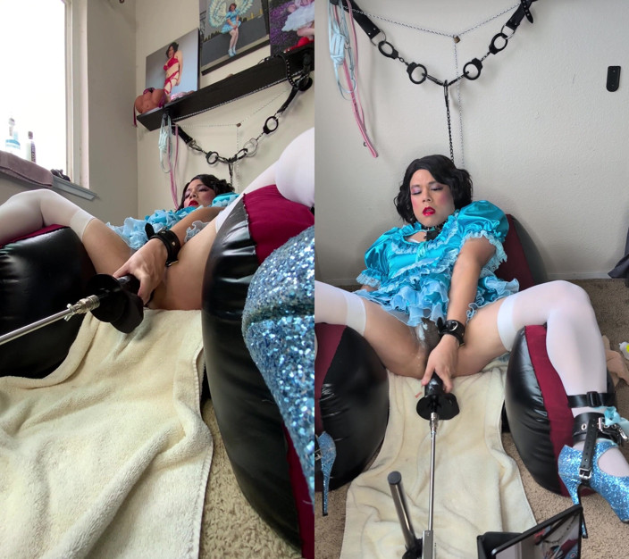 Sissy Candy: Sissy candy sulla sua sedia gonfiabile e auto bondage con...