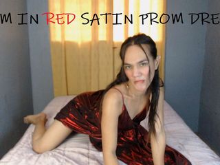 Yalla Alexa: Wytrysk w czerwonej satynowej / jedwabnej sukience nocnej