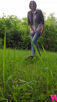 Shy Brunette Pee Outdoor and Rubs Her Wet Pussy and Pee on a Rock