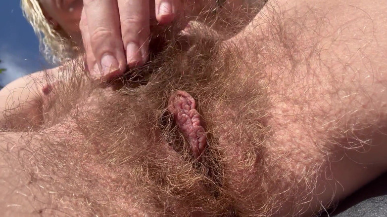 Cuteblonde666: Nude Sunbathing Outside and Showing My Hairy Pussy