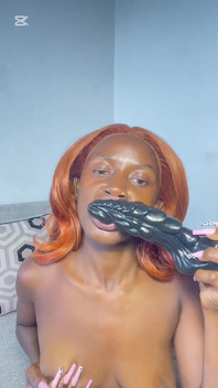 Big Booty Ebony Rides Huge Dildo