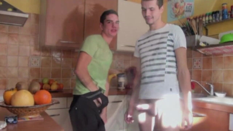 YOUNG FRENCH DUDES FUCKERS: Max used by Brian in the kitchen