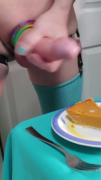 Rikki Ocean Covers Her Pumpkin Pie with Her Special Hand-whipped Cream and Enjoys Every Bite
