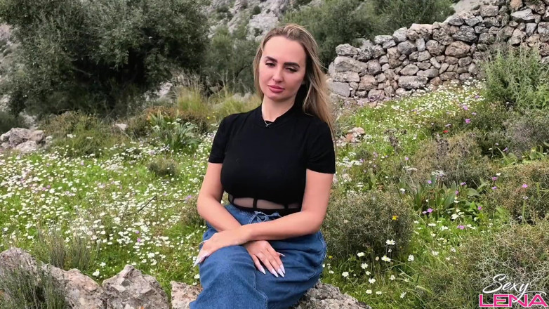 Goddess Lena: Greek Mountain Wild Footjob with Sweaty Nylon Feet - Outdoor Cum...