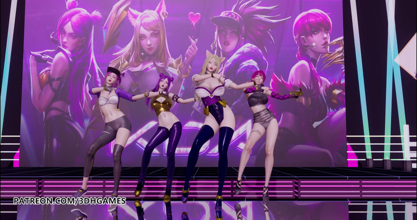 3D-Hentai Games: 여자 데이 - 뭔가 스트립쇼 Ahri, Akali, Evelynn, Kaisa 3d 무수정 에로틱 댄스