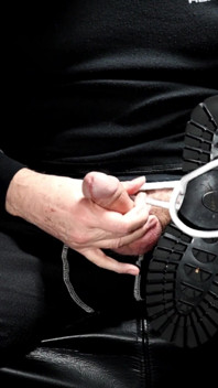 Daddy Plays with His Leather Police Boots on His Mushroomhead Dick.