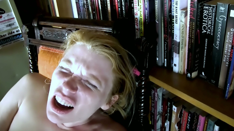Lesbian Love Movies: Strapon Fucked Against the Bookshelves - Brunette Takes the Blonde Hard...