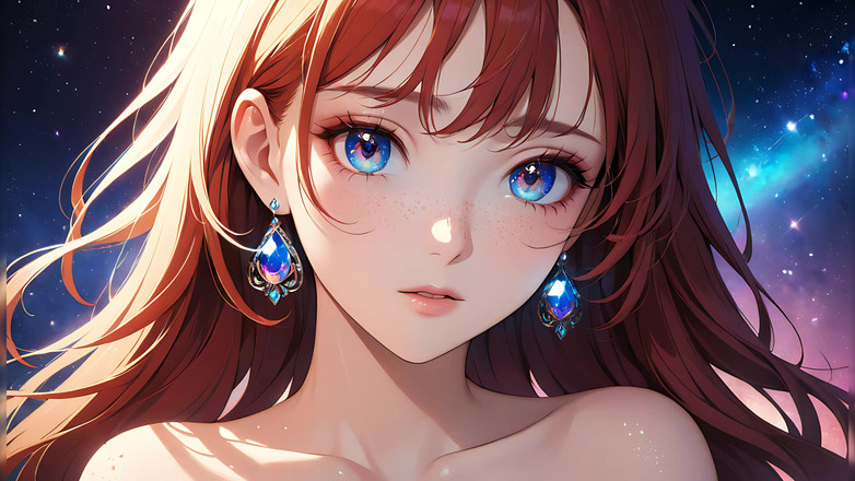 LustRender: Voidgazer: una bellissima giovane donna con scintillanti lentiggini cosmiche