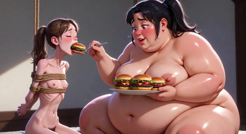 YOUR BEST FANTASY: Weight Gain Humiliation - Fat Woman Stuffing Skinny Feedee