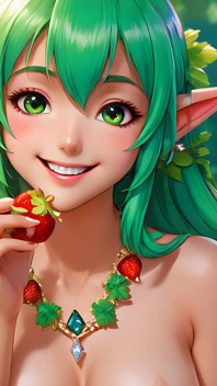 アイヌードアート - アニメ風のヌード大人女性がイチゴを食べる