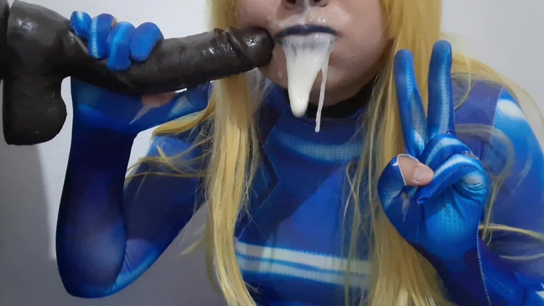 fermerino: Cute Samus Femboy with BDSM Nosehook Giving a Sloppy Blowjob...