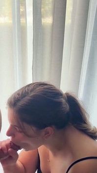 blowjob and facial by the window let neighbours watch