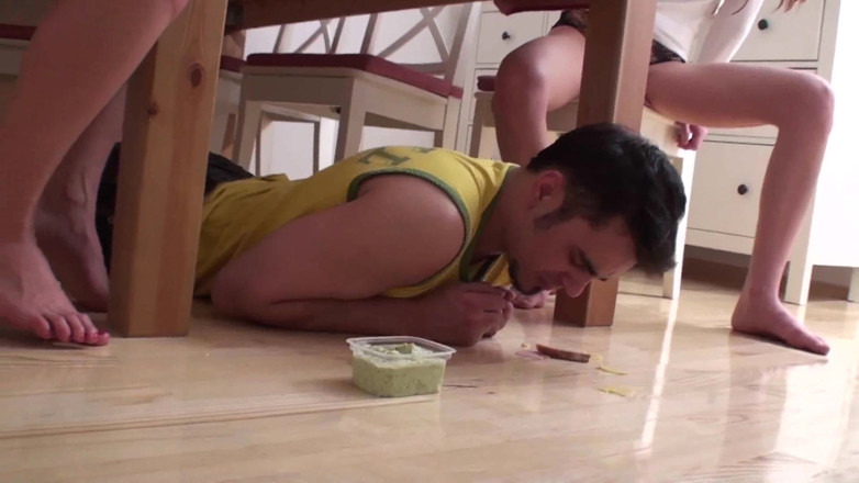 Foot Girls: Sharing their breakfast with their slave