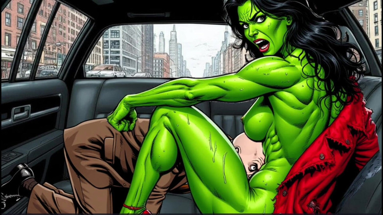 Octopussy Lovers Club: Elle Hulk. Sexe dans la voiture. Bande dessinée pour adultes.
