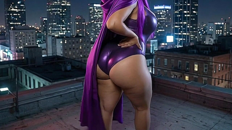 Animate golden: Drobna Dupa Purple Superheroine Twerking na dachu