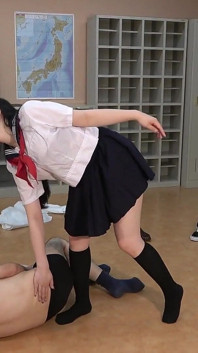 Female College Student Plays with Her Teacher by Ballkicking and Ballbusting