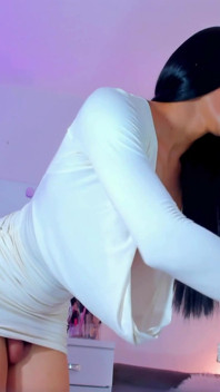 Delicious Trans in White Dress and Short Secretary