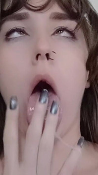 Bratty Goth Making Ahegao Face and Fingering Mouth