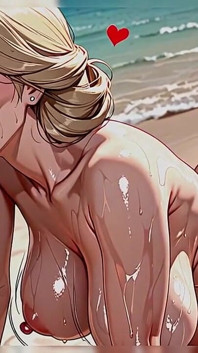 Blondiner suger kuk på stranden