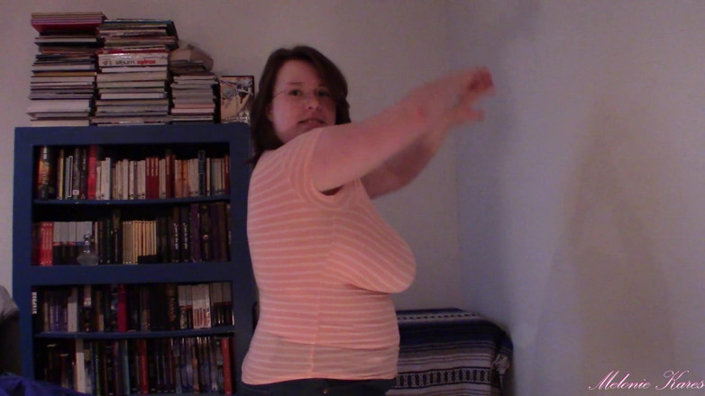 Melonie Kares: Huge boob tight shirt struggle BBW
