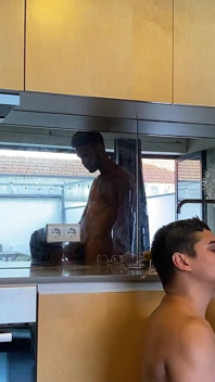 Giving It to the Skinny Man with the Big Dick in the Kitchen in Just Panties