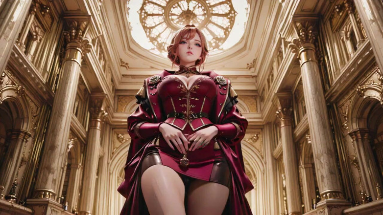Seraphina Vale: Rote Königin auf dem Goldenen Thron! Tiefes Samtkleid, Faules Chin-Ruhe...