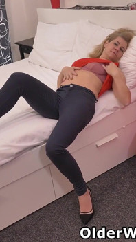 Blonde MILF Paege Does a Slow Striptease and Lets You Have a Good Look at Her Pink Pussy