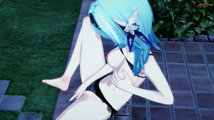 Hentai Smash: Eula si prstí kundičku venku na zahradě - Genshin impact Hentai