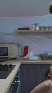 Sexe torride dans la cuisine avec une belle femme mariée à gros nichons