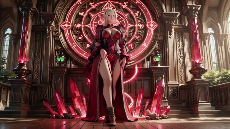 Seraphina Vale: 冰皇后的白色幻想红盔甲，湿皮肤和性感的姿势。