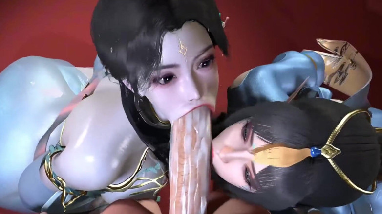 Why fuck so hard: 3D สาวหีเอเชียสองตัวเงี่ยนแชร์ควยใหญ่กัน