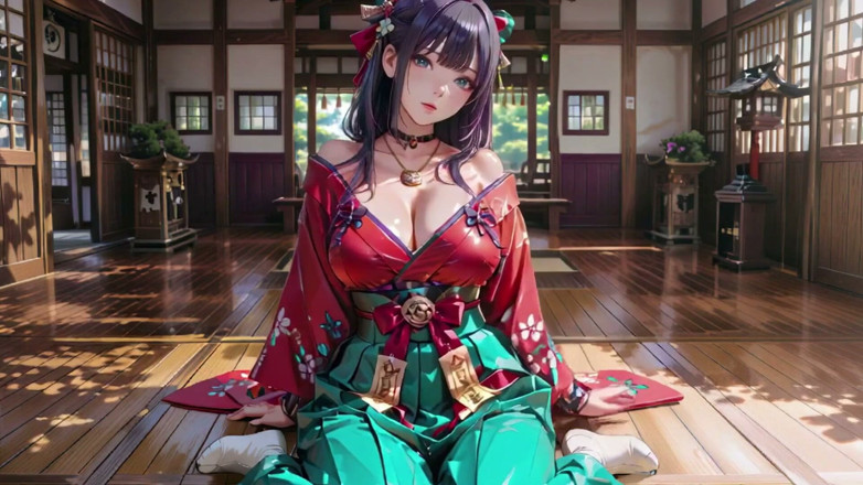 Seraphina Vale: Purple Hair Kimono Girl's Private Morning! Red &amp; Green Clash Is...