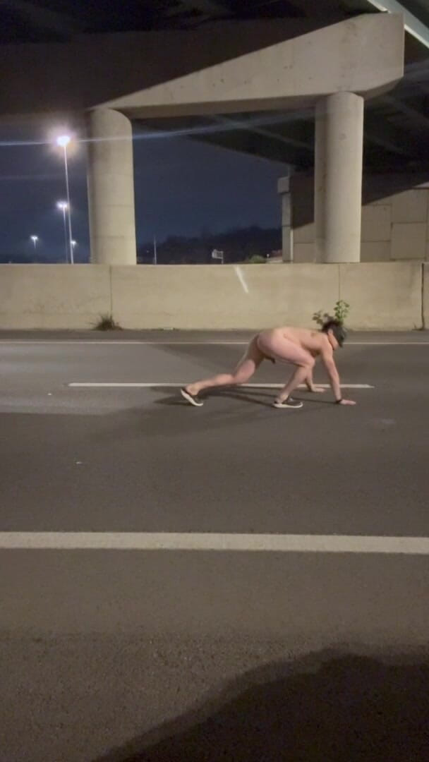 barenakedboy: Highway Bridge Exposure: Asian Muscle Hunk Flexes Bare Naked, Dangles...