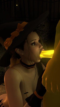 Sexy Witch Sucking the Pumpkinhead on Halloween