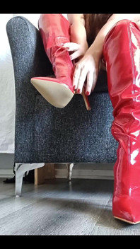 Putting My Red Thigh High Boots on Without Socks