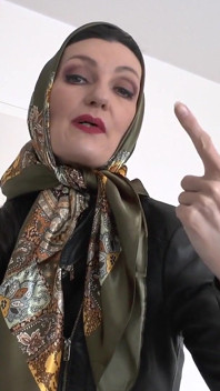 Satin Headscarf Fashion Show, Satin Headscarf and Leather Jacket, JOI Lady Victoria Valente